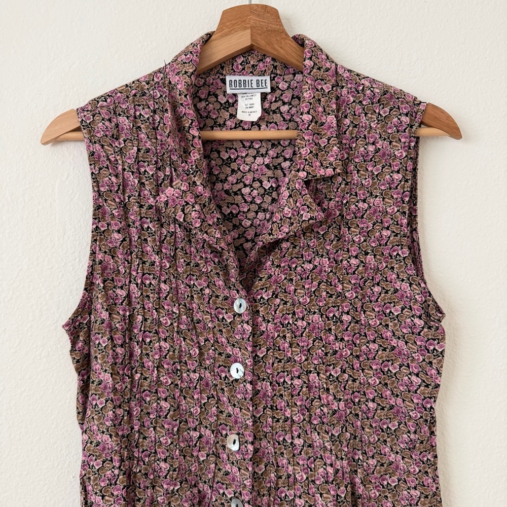 Vtg Robbie Bee Ditzy Floral Sleeveless Maxi Button Front Dress Size 10 Purple - Picture 2 of 9